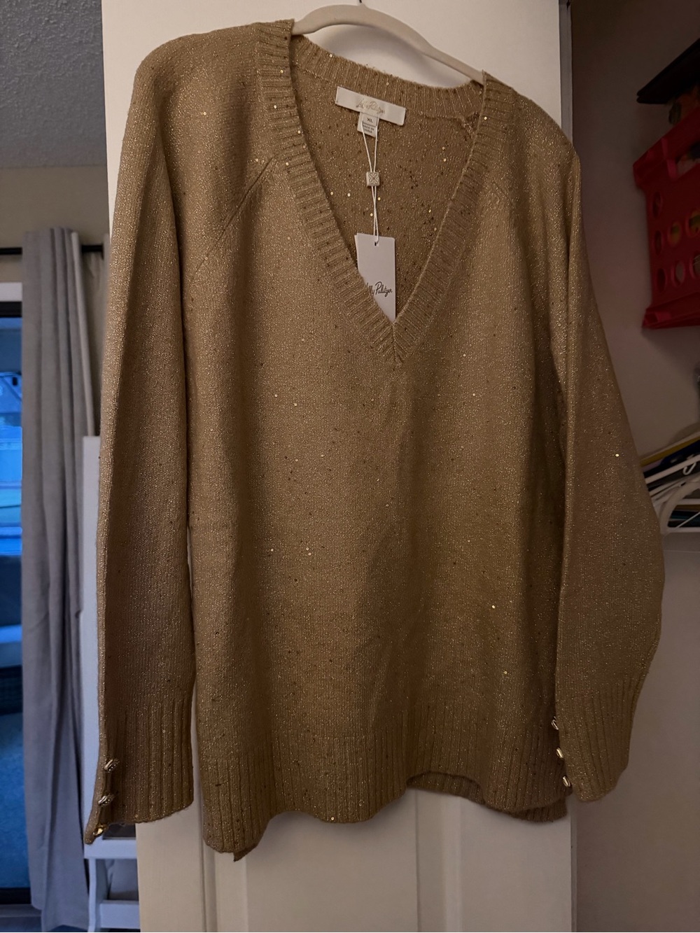 Lilly Pulitzer Gold Metallic V-Neck Sweater